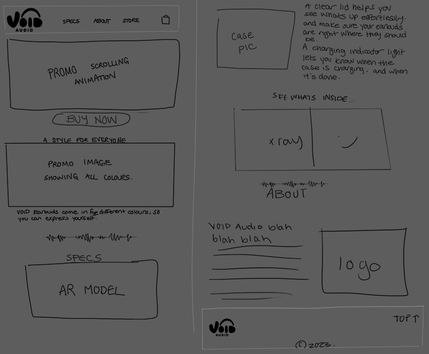 earbuds website layout sketches